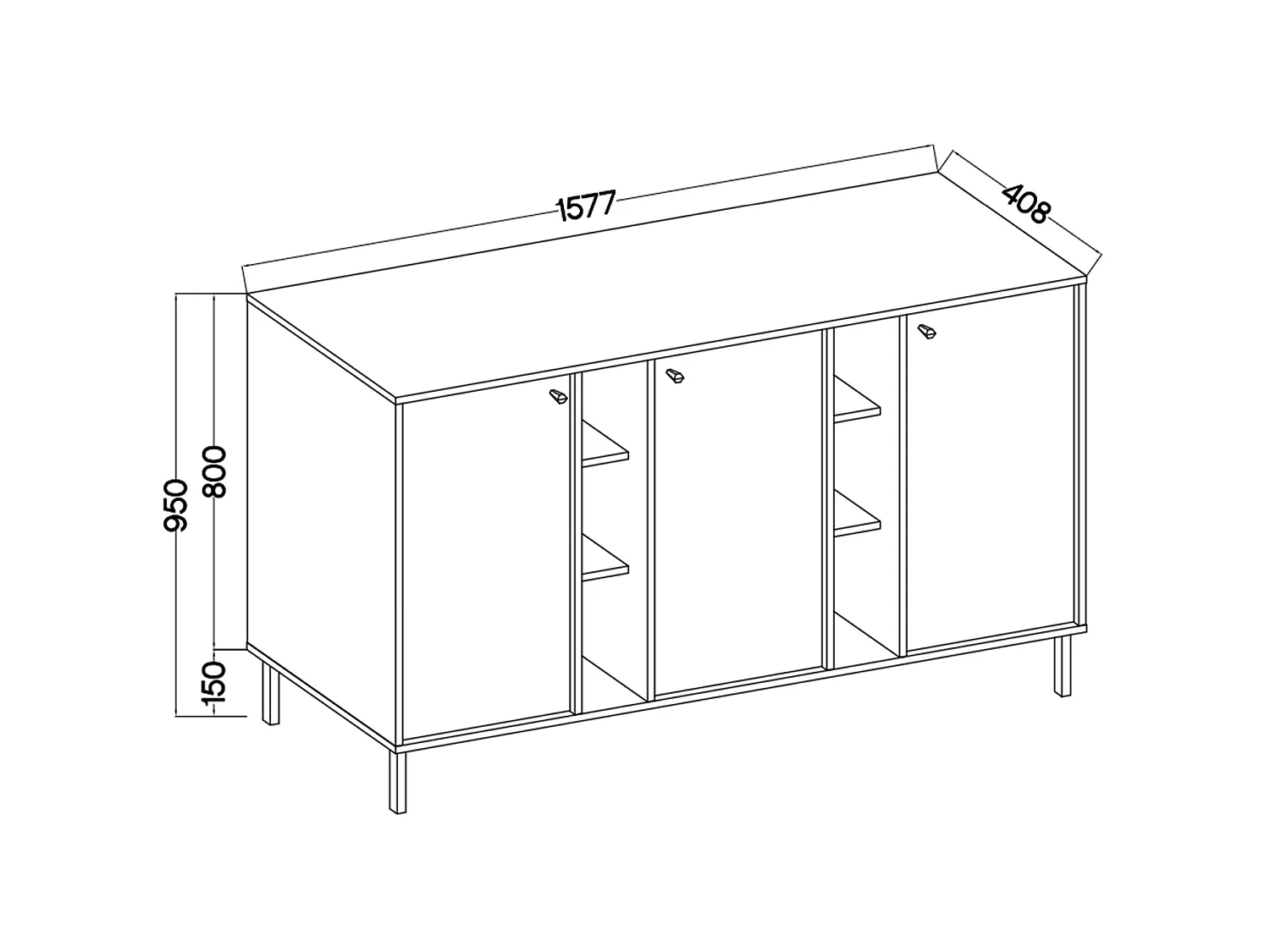 Buffet 3 portes avec étagères - 159 cm - beige - OKTIO