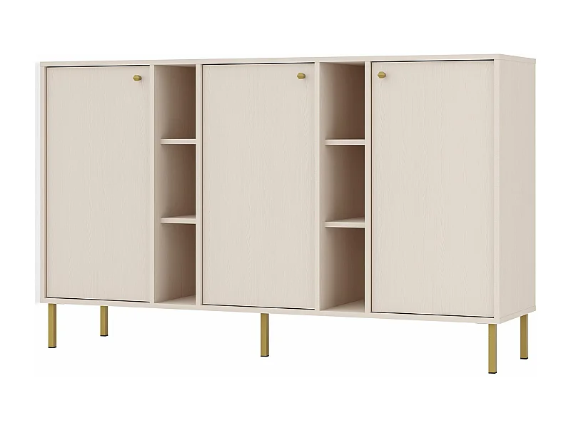 Buffet 3 portes avec étagères - 159 cm - beige - OKTIO