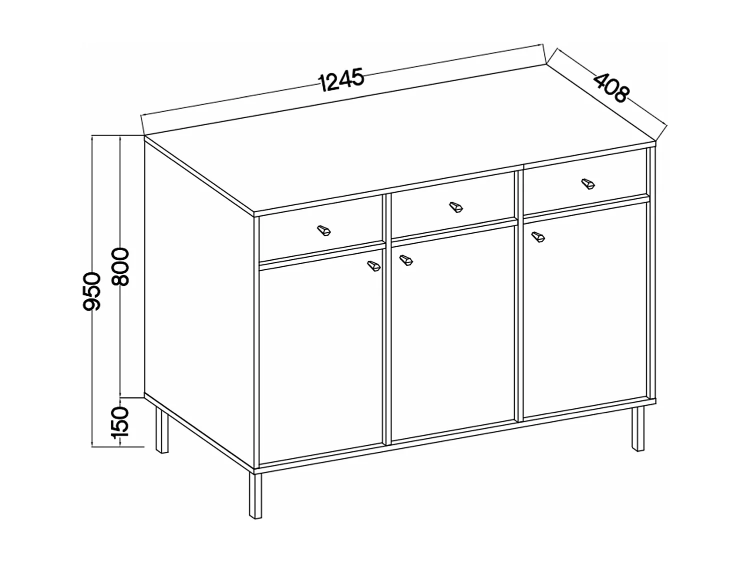 Sideboard 3-türig mit 3 Schubladen - Sandbeige - 125 cm - OKTIO