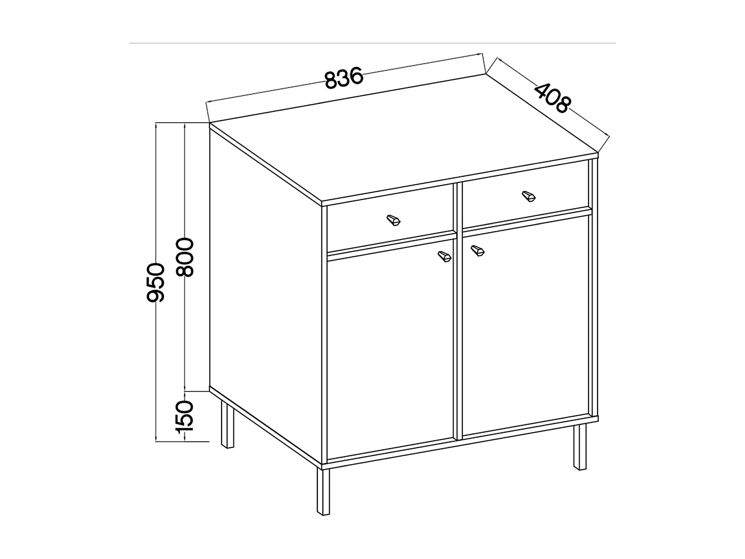 Sideboard 2-türig mit 2 Schubladen - Sandbeige - 84 cm - OKTIO