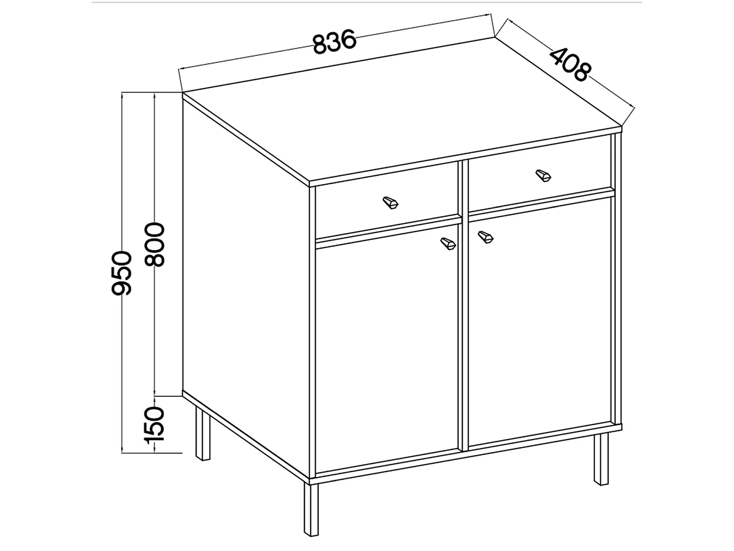 Sideboard 2-türig mit 2 Schubladen - Sandbeige - 84 cm - OKTIO