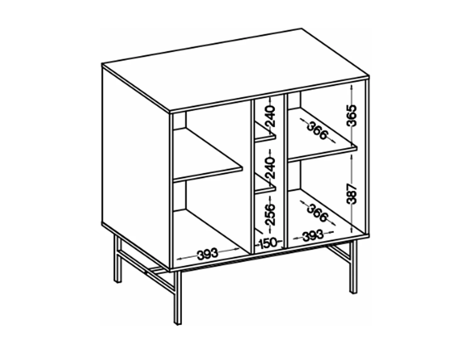 Sideboard 2-türig mit Regalen - Schwarz-Graphit - 100 cm - OKTIO