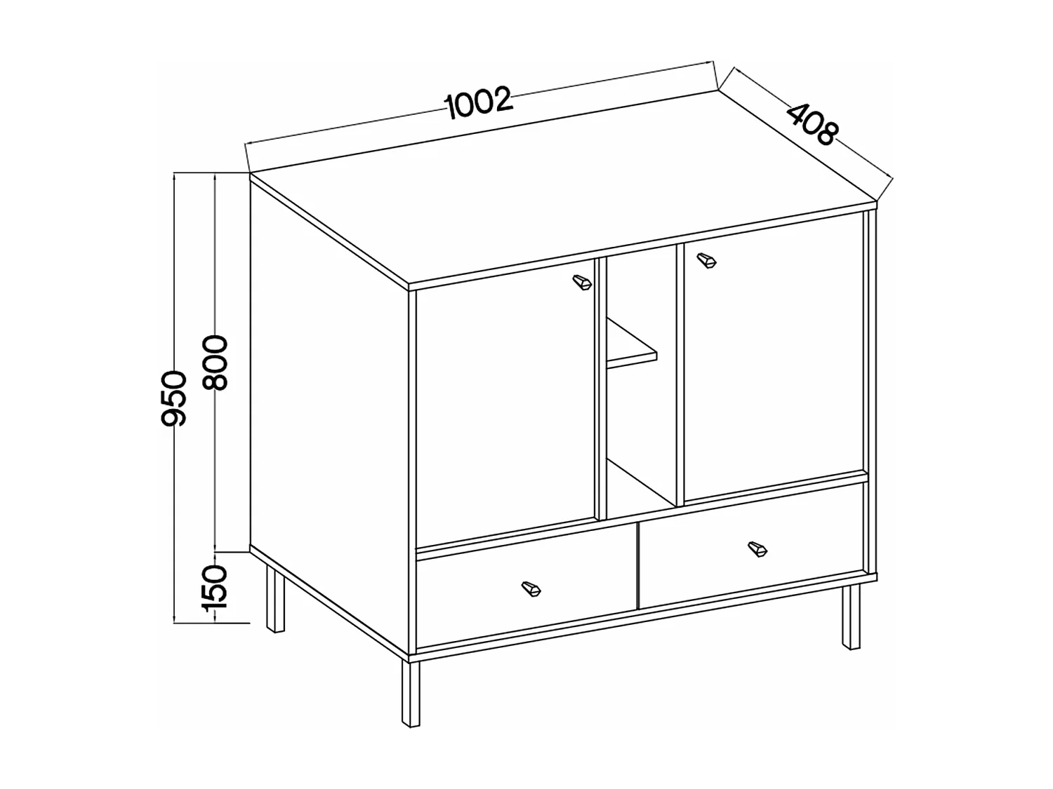 Buffet 2 portes 2 tiroirs - 100 cm - beige avec étagère - OKTIO