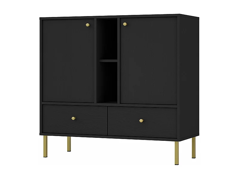 Sideboard 2-türig mit 2 Schubladen und Regal - Schwarz-Graphit - 100 cm - OKTIO