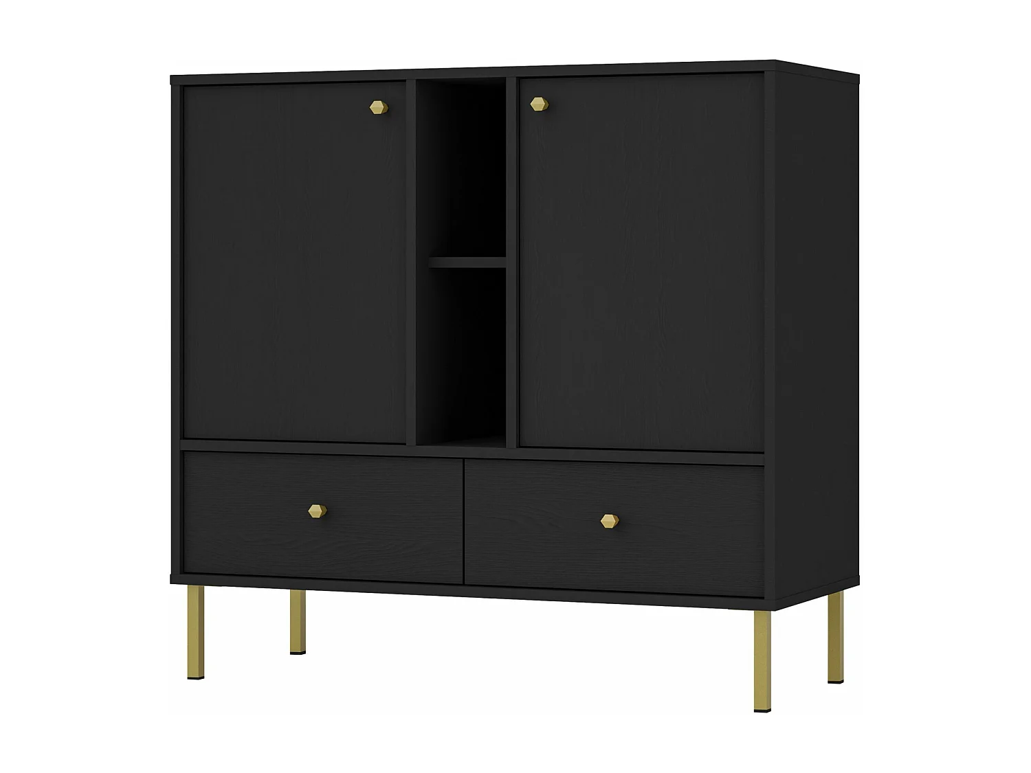 Sideboard 2-türig mit 2 Schubladen und Regal - Schwarz-Graphit - 100 cm - OKTIO
