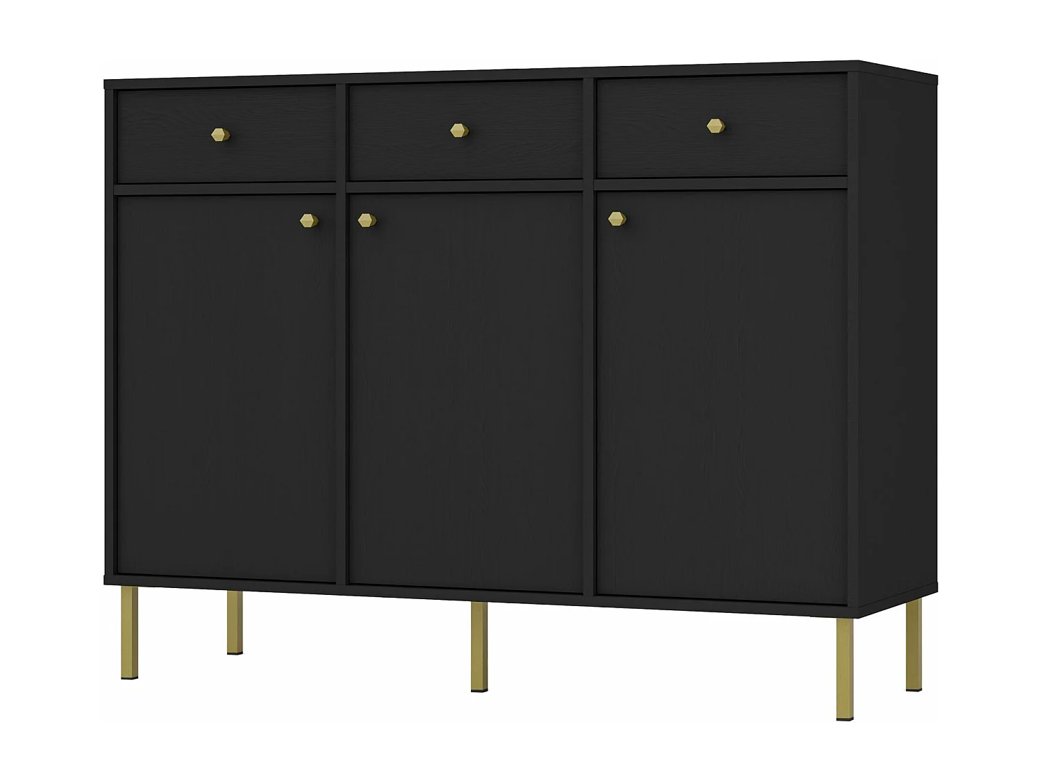 Sideboard 3-türig mit 3 Schubladen - Schwarz-Graphit - 125 cm - OKTIO