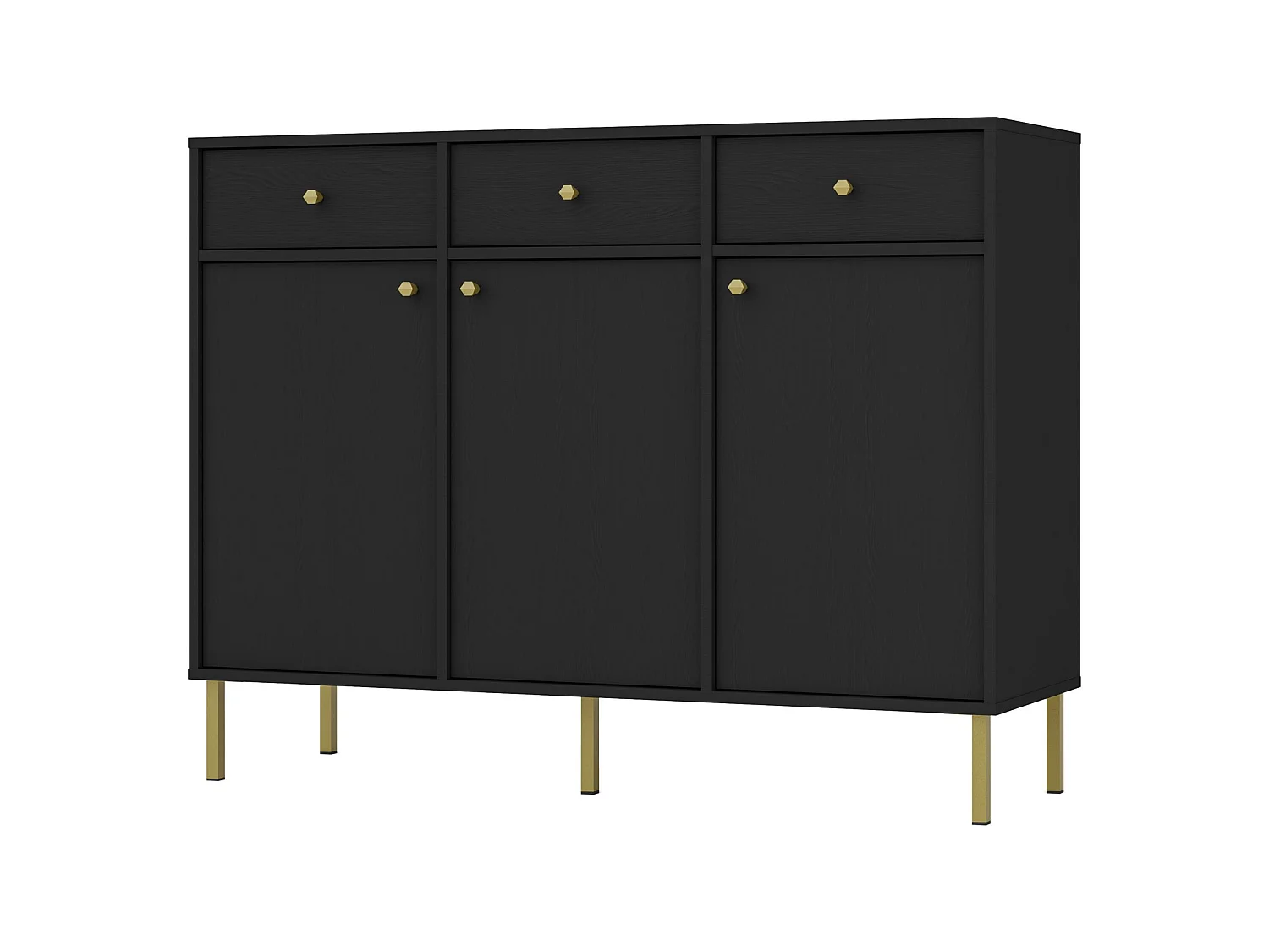 Sideboard 3-türig mit 3 Schubladen - Schwarz-Graphit - 125 cm - OKTIO