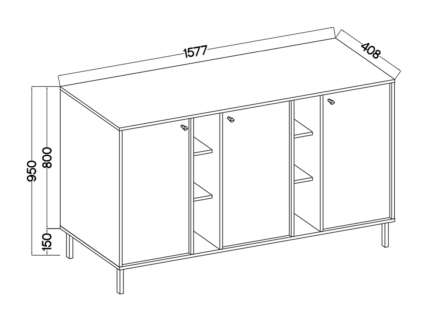Sideboard 3-türig mit Regalen - Schwarz-Graphit - 159 cm - OKTIO