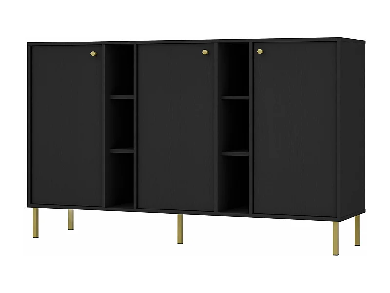 3-deurs dressoir met planken - 159 cm - grafietzwart - OKTIO