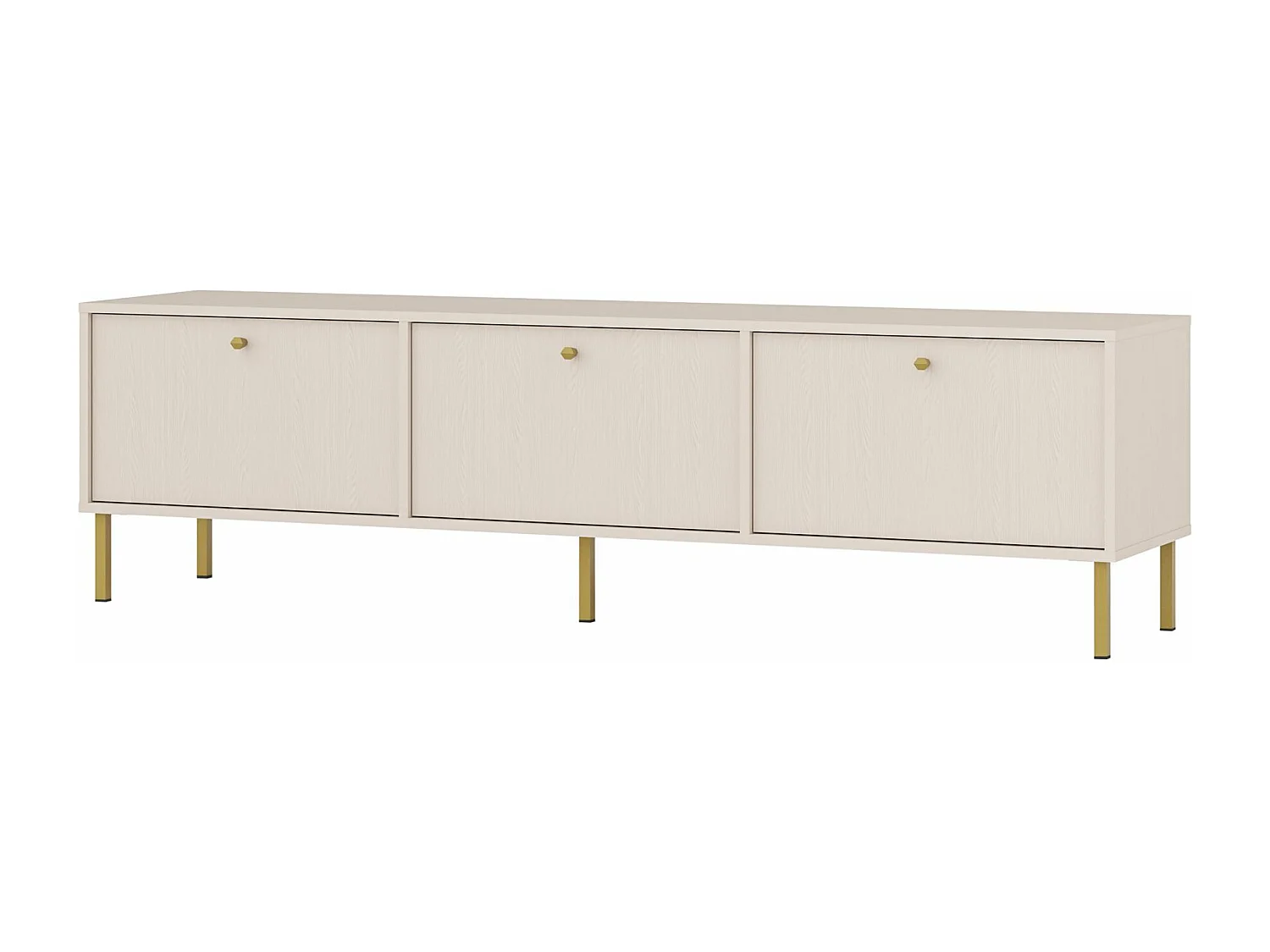 Meuble TV 3 portes avec pieds dorés - 180 cm - beige - OKTIO