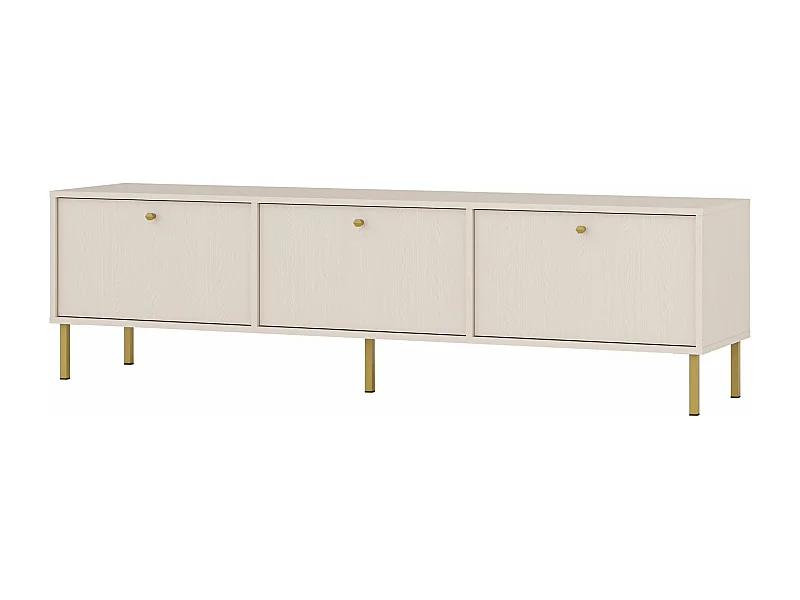 Meuble TV 3 portes avec pieds dorés - 180 cm - beige - OKTIO