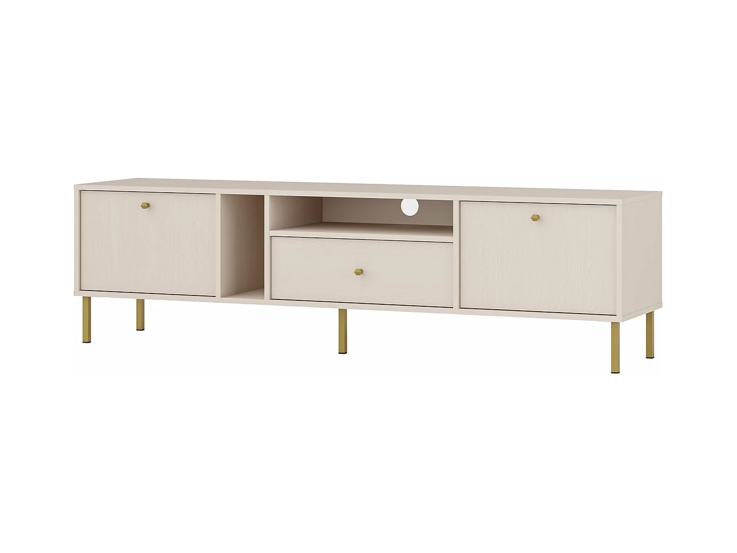 TV-Möbel 2-türig mit Regalen und Schublade - Sandbeige - 180 cm - OKTIO