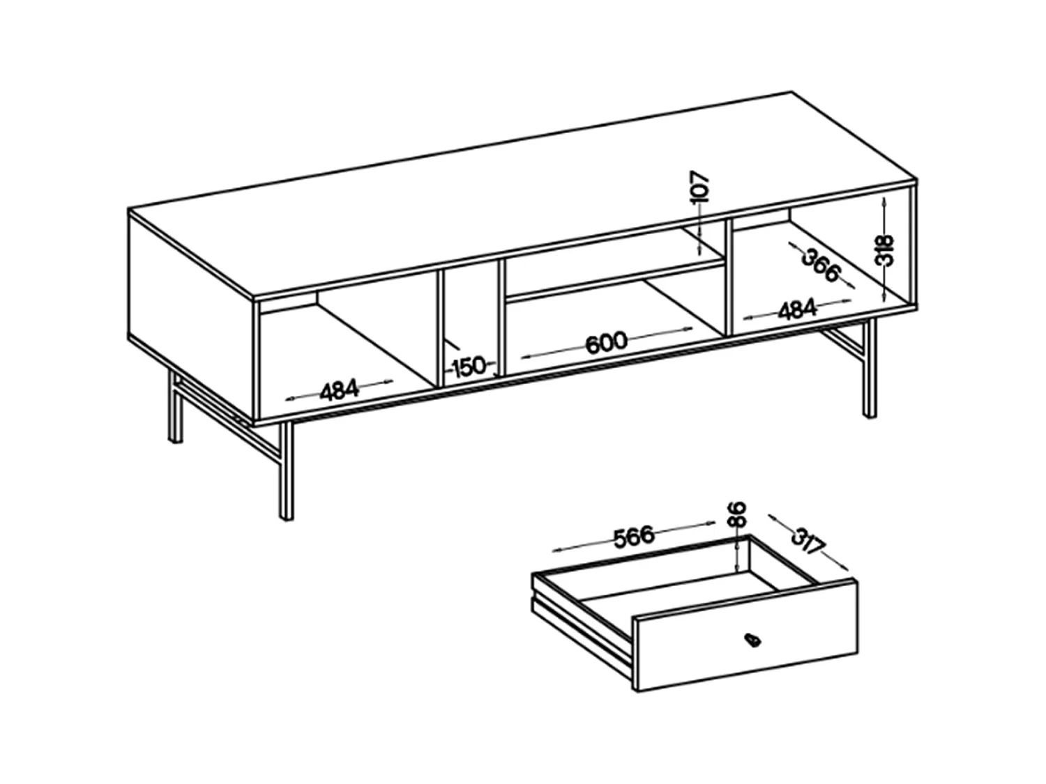 TV-Möbel 2-türig mit Regalen und Schublade - Schwarz-Graphit - 180 cm - OKTIO