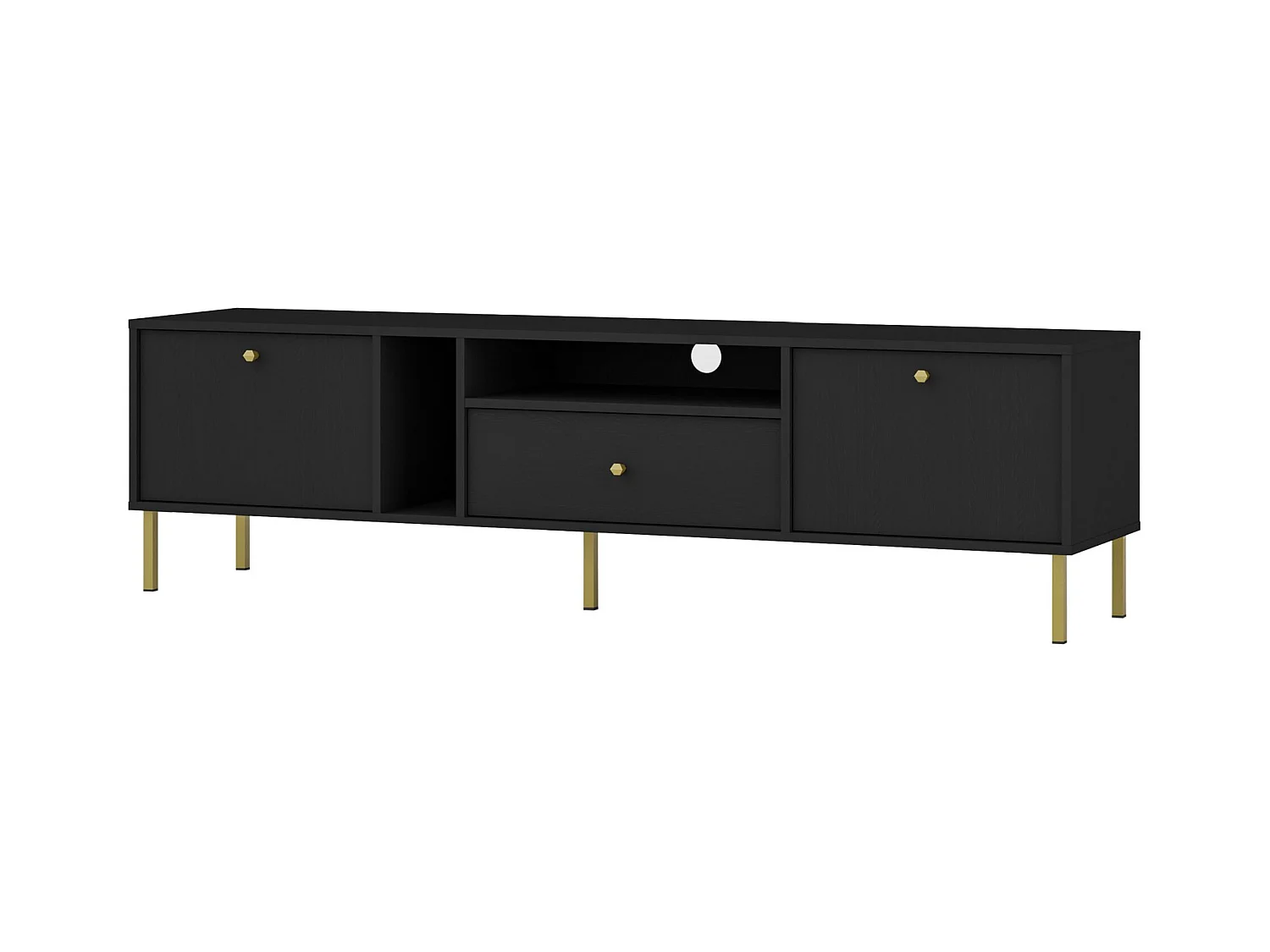 Meuble TV 2 portes avec tiroir - 180 cm - noir graphite - OKTIO
