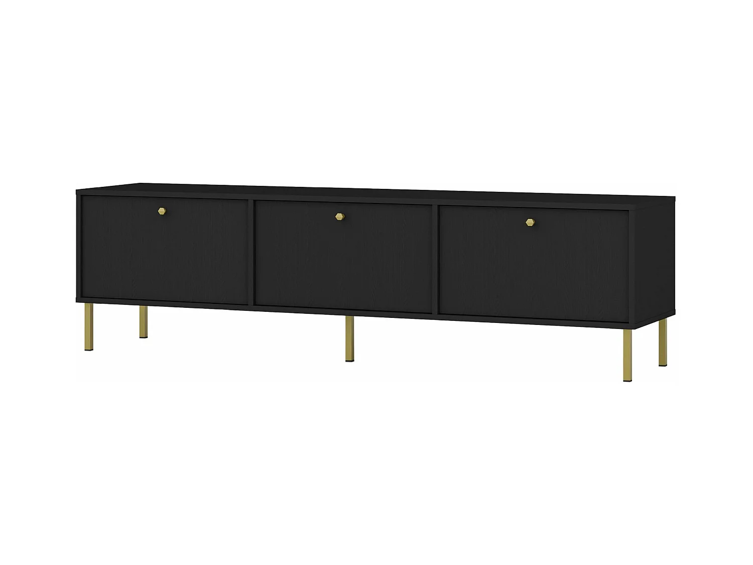 Meuble TV 3 portes avec pieds dorés - 180 cm - noir graphite - OKTIO