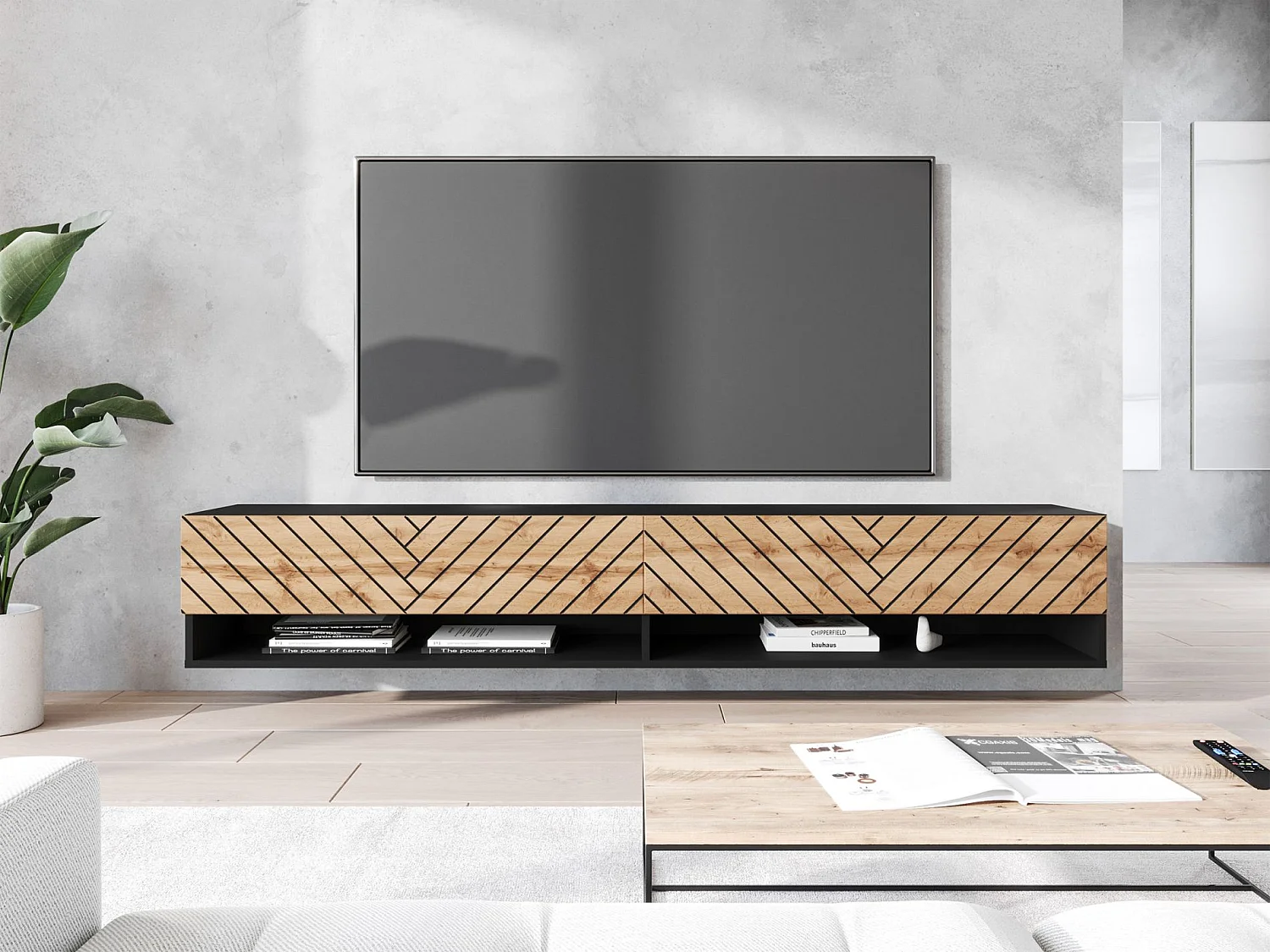 Mobile TV 2 ante - Nero Grafite / Rovere Wotan - 180 cm - WANDER