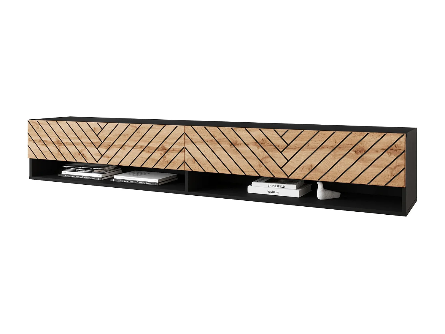 Mobile TV 2 ante - Nero Grafite / Rovere Wotan - 180 cm - WANDER