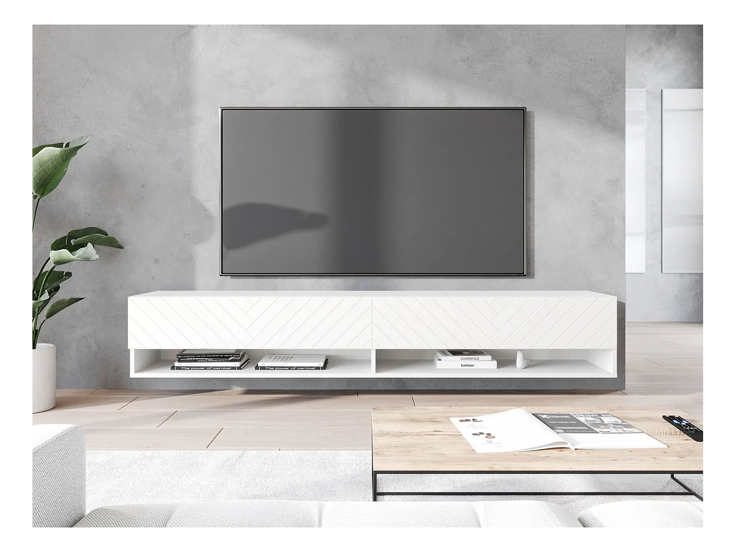 Meuble TV 2 portes - 180 cm - blanc - WANDER