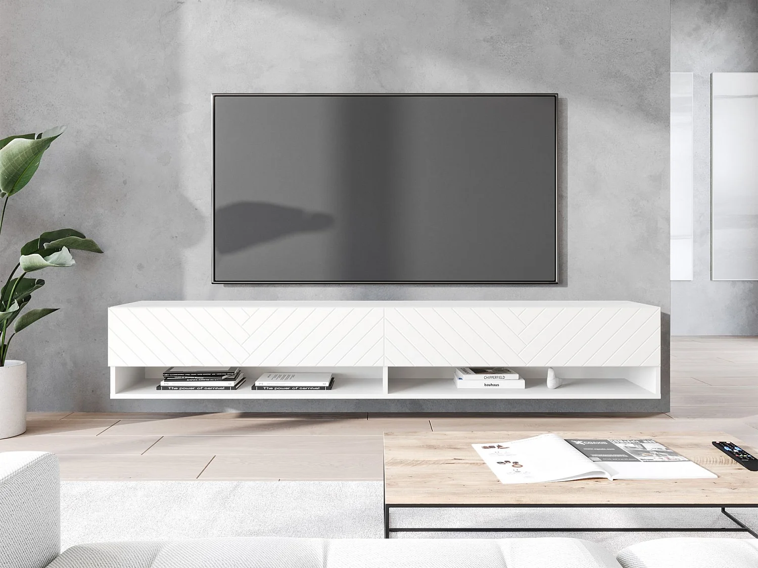Meuble TV 2 portes - 180 cm - blanc - WANDER