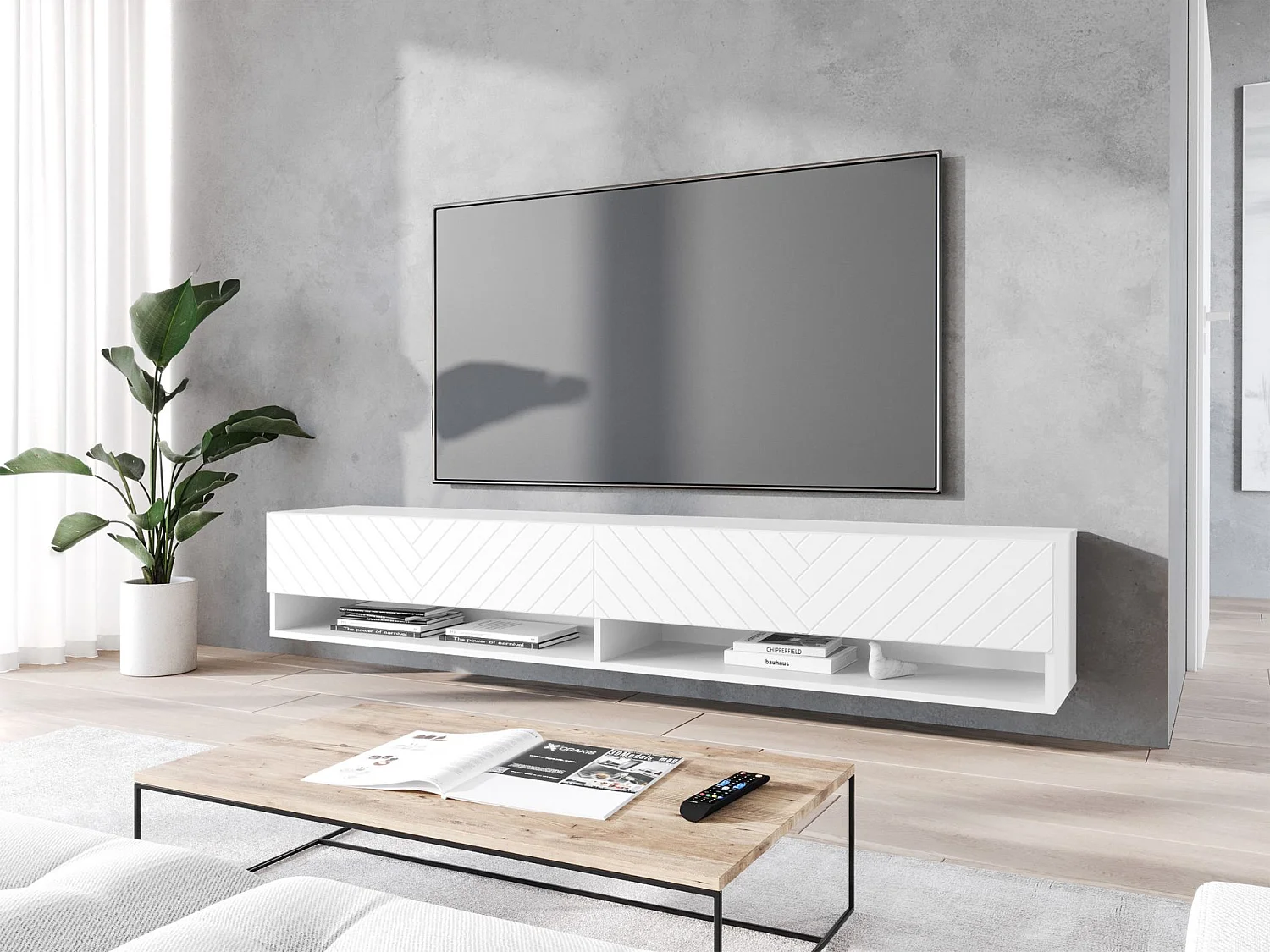Meuble TV 2 portes - 180 cm - blanc - WANDER