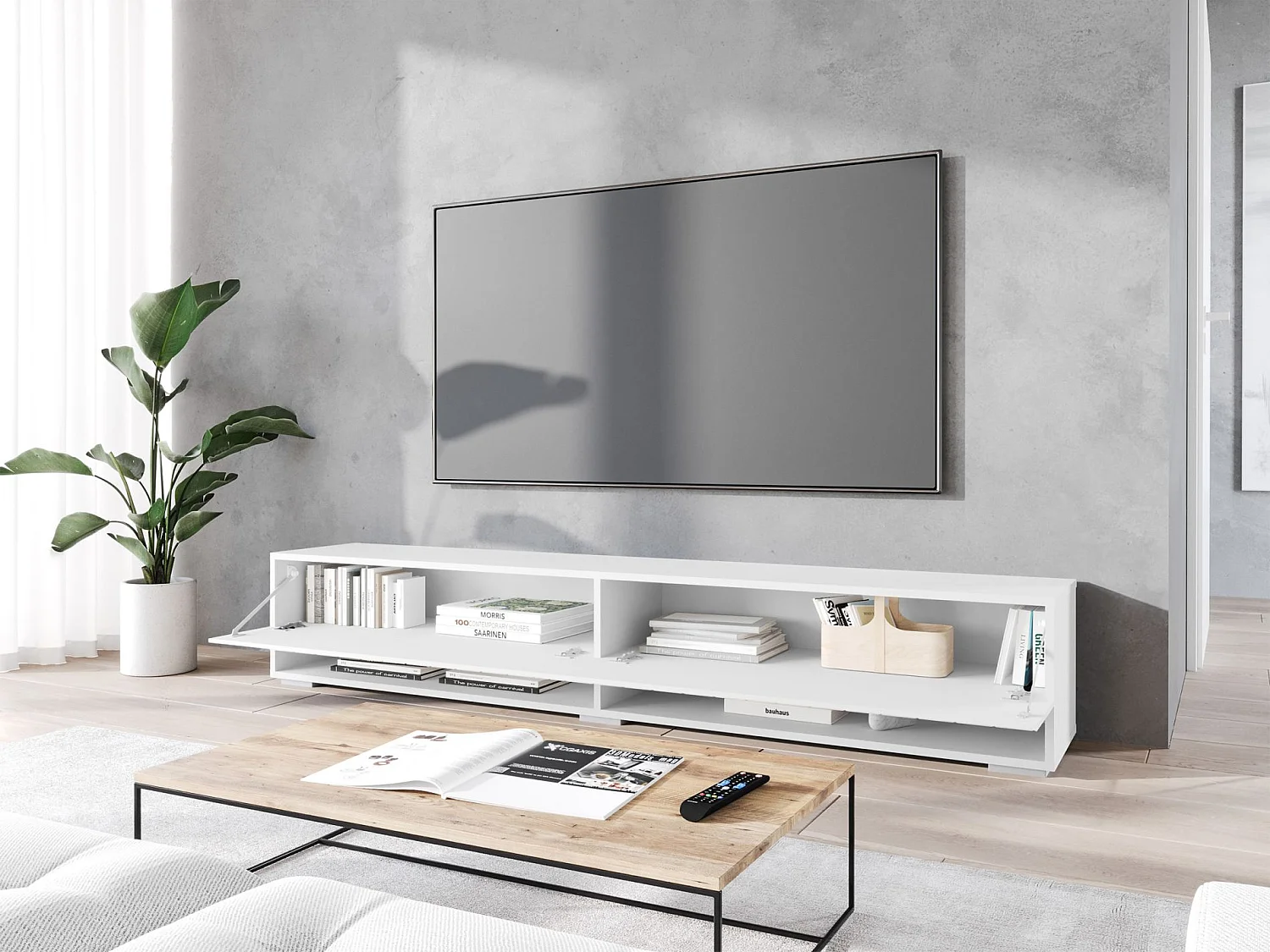 Meuble TV 2 portes - 180 cm - blanc - WANDER