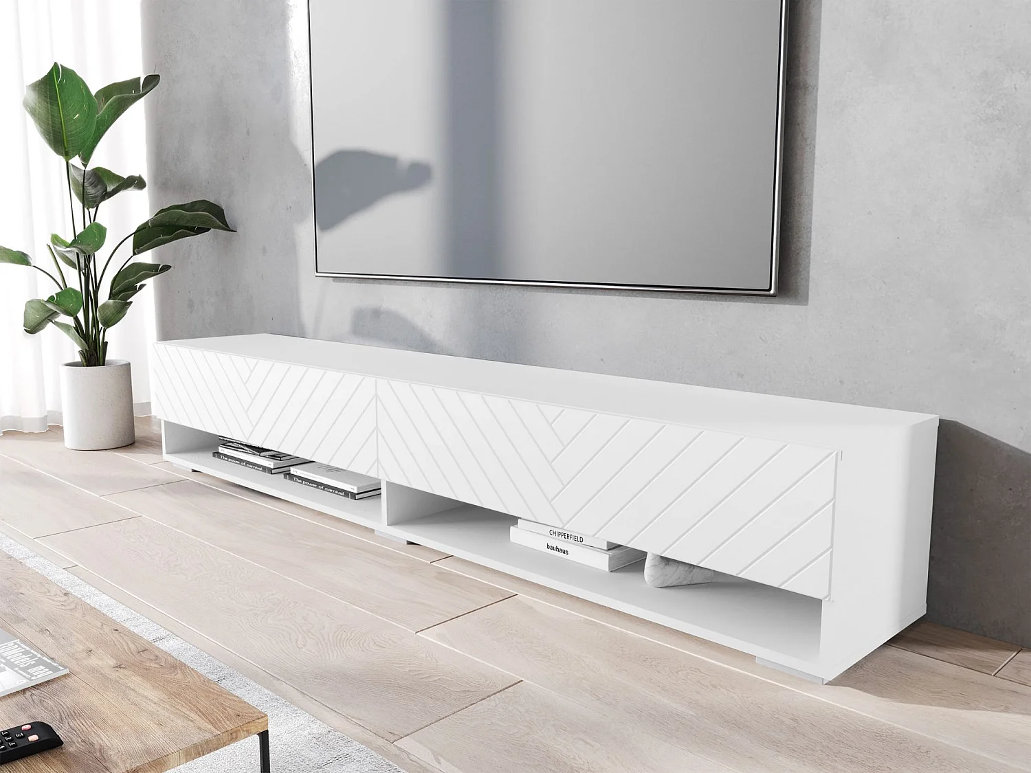 Meuble TV 2 portes - 180 cm - blanc - WANDER