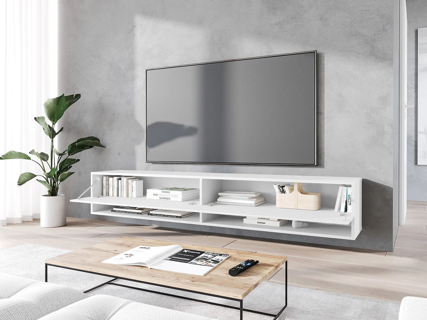 Meuble TV 2 portes - 180 cm - blanc - WANDER