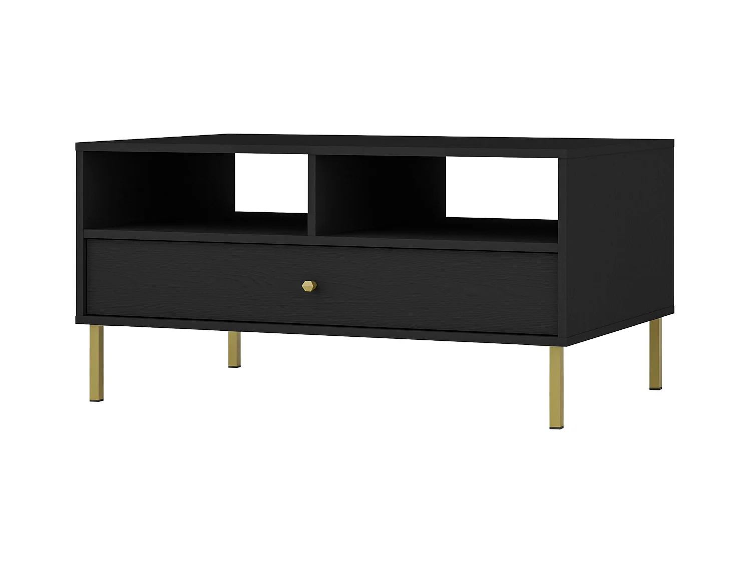 Table basse 1 tiroir - 100 cm - graphite noir avec pieds dorés OKTIO