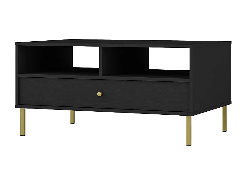 Table basse 1 tiroir - 100 cm - graphite noir avec pieds dorés OKTIO