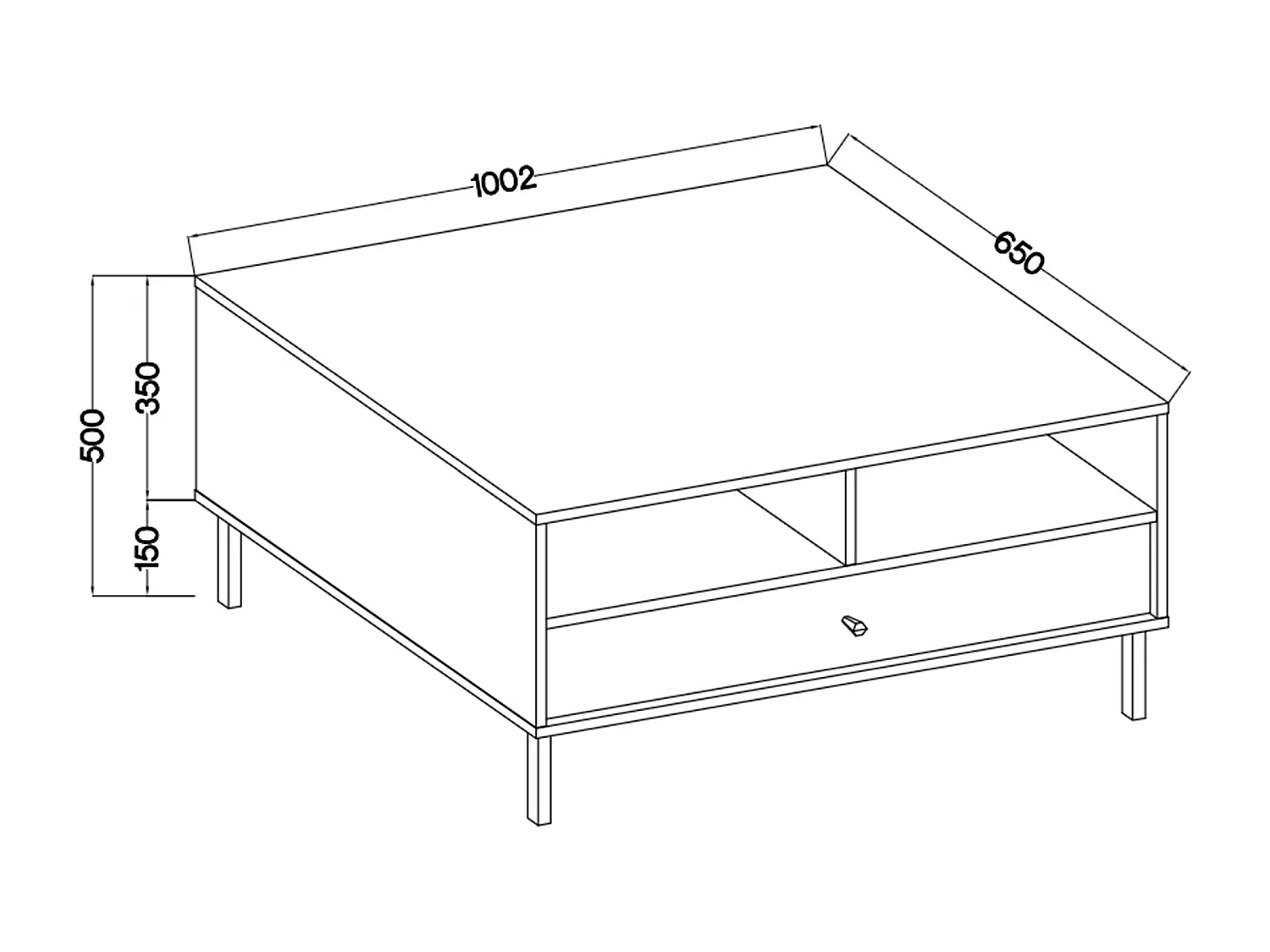 Table basse 1 tiroir - 100 cm - beige avec pieds dorés OKTIO