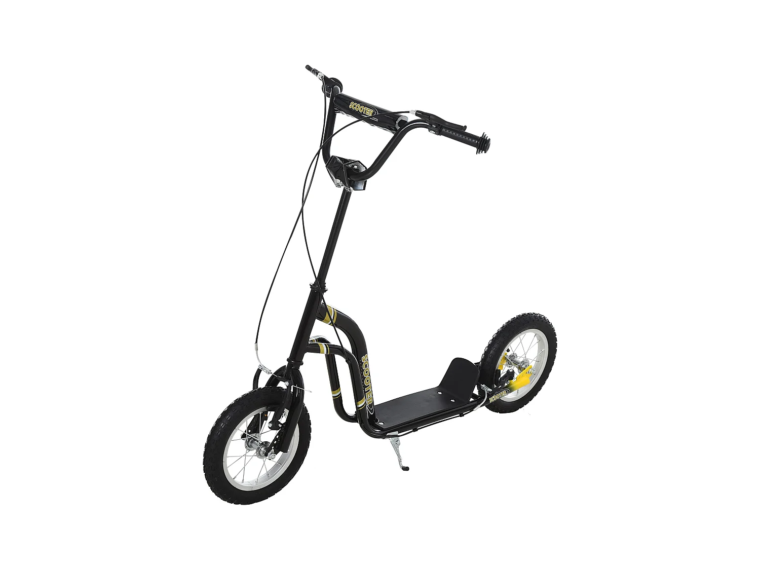 Trottinette Patinette pour Enfants Plus de 5 Ans Grands Pneus Guidon Réglable 2 Freins Contrôlés par Poignée Béquille Latérale 120 x 58 x 85-95 cm Noir