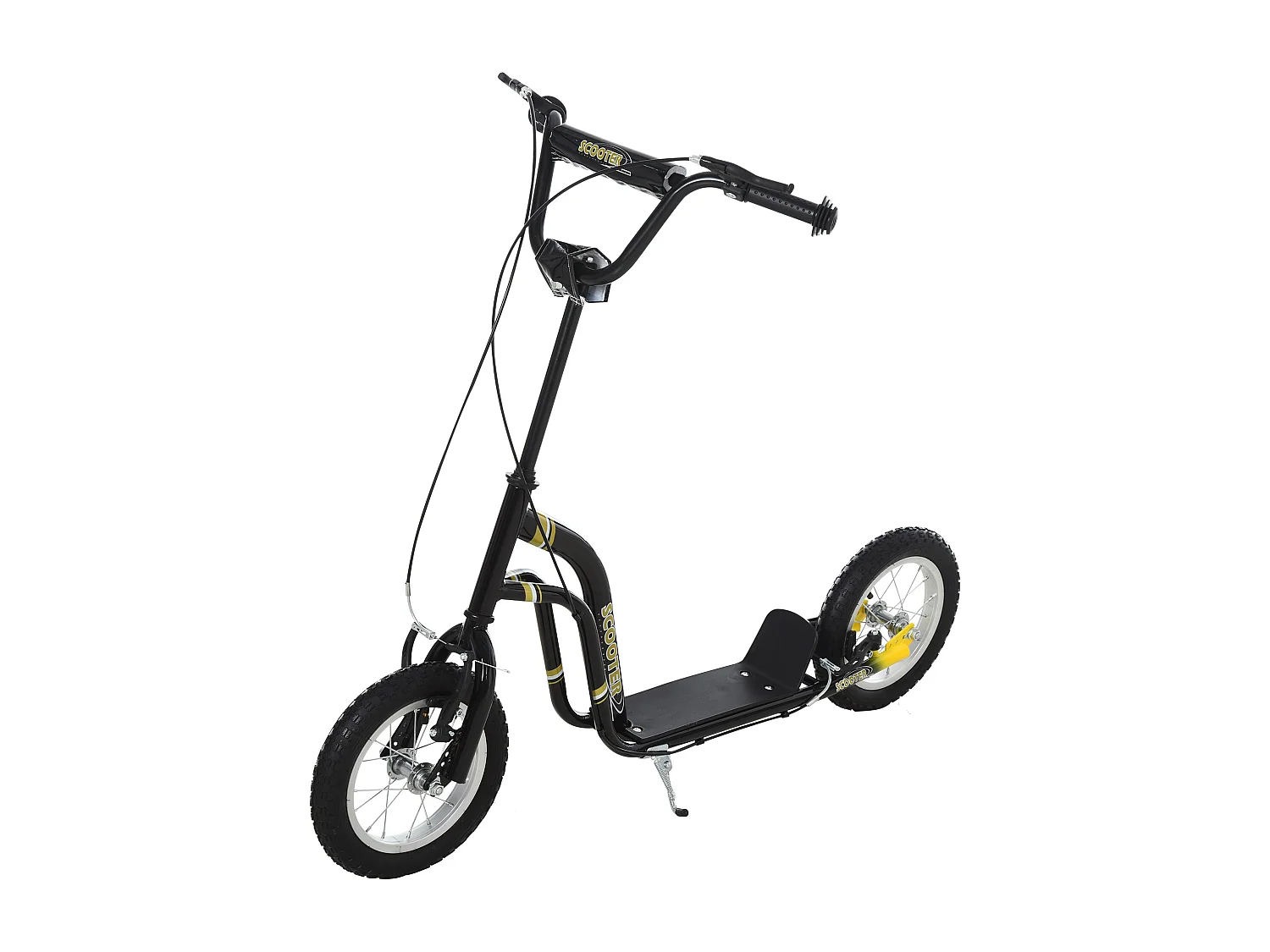 Trottinette Patinette pour Enfants Plus de 5 Ans Grands Pneus Guidon Réglable 2 Freins Contrôlés par Poignée Béquille Latérale 120 x 58 x 85-95 cm Noir