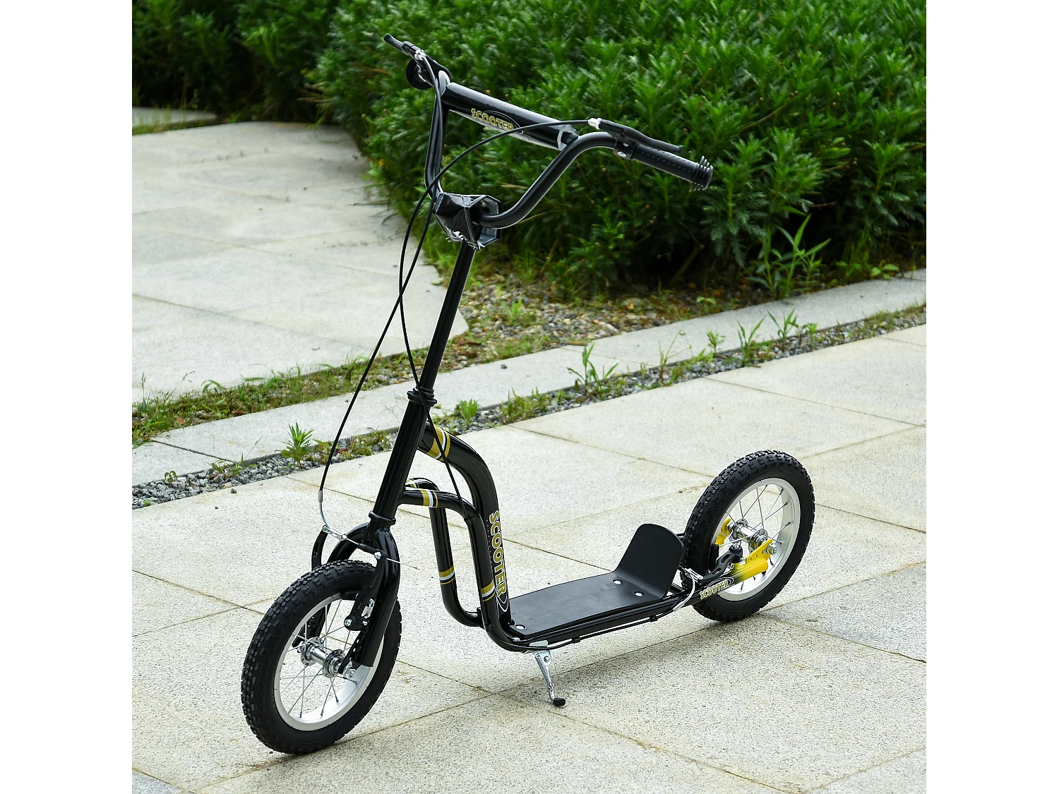 Trottinette Patinette pour Enfants Plus de 5 Ans Grands Pneus Guidon Réglable 2 Freins Contrôlés par Poignée Béquille Latérale 120 x 58 x 85-95 cm Noir