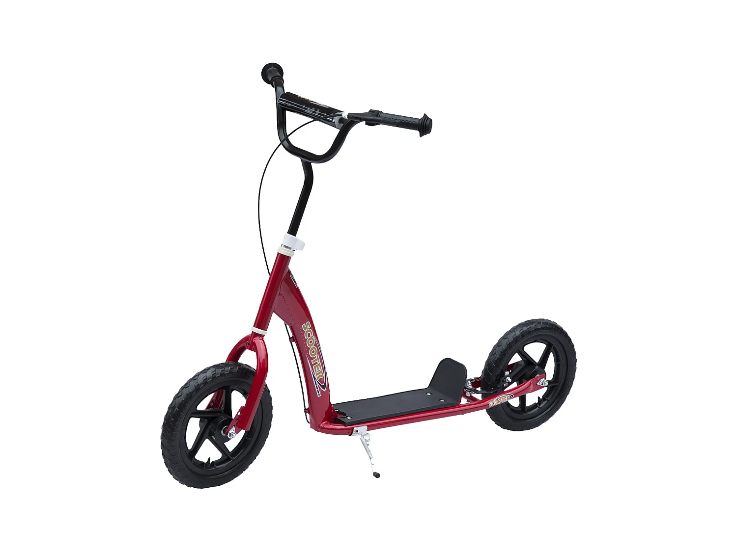 Trottinette patinette pneus 30 cm hauteur guidon réglable poignée frein et béquille acier rouge