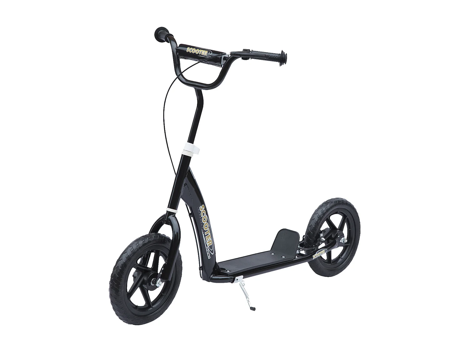 Trottinette patinette pneus 30 cm hauteur guidon réglable poignée frein et béquille acier noir