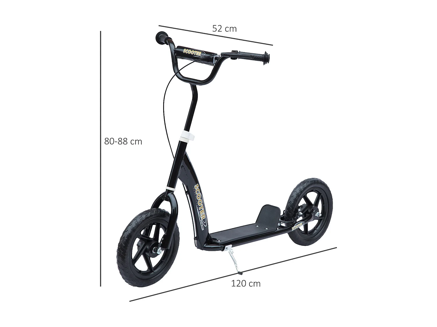 Trottinette patinette pneus 30 cm hauteur guidon réglable poignée frein et béquille acier noir