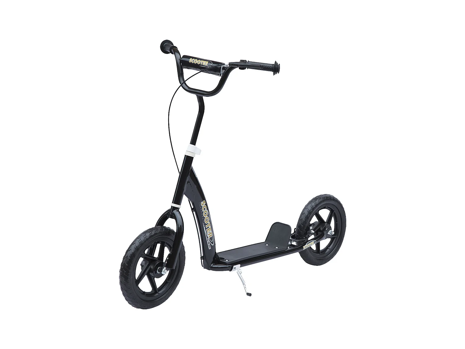 Trottinette patinette pneus 30 cm hauteur guidon réglable poignée frein et béquille acier noir