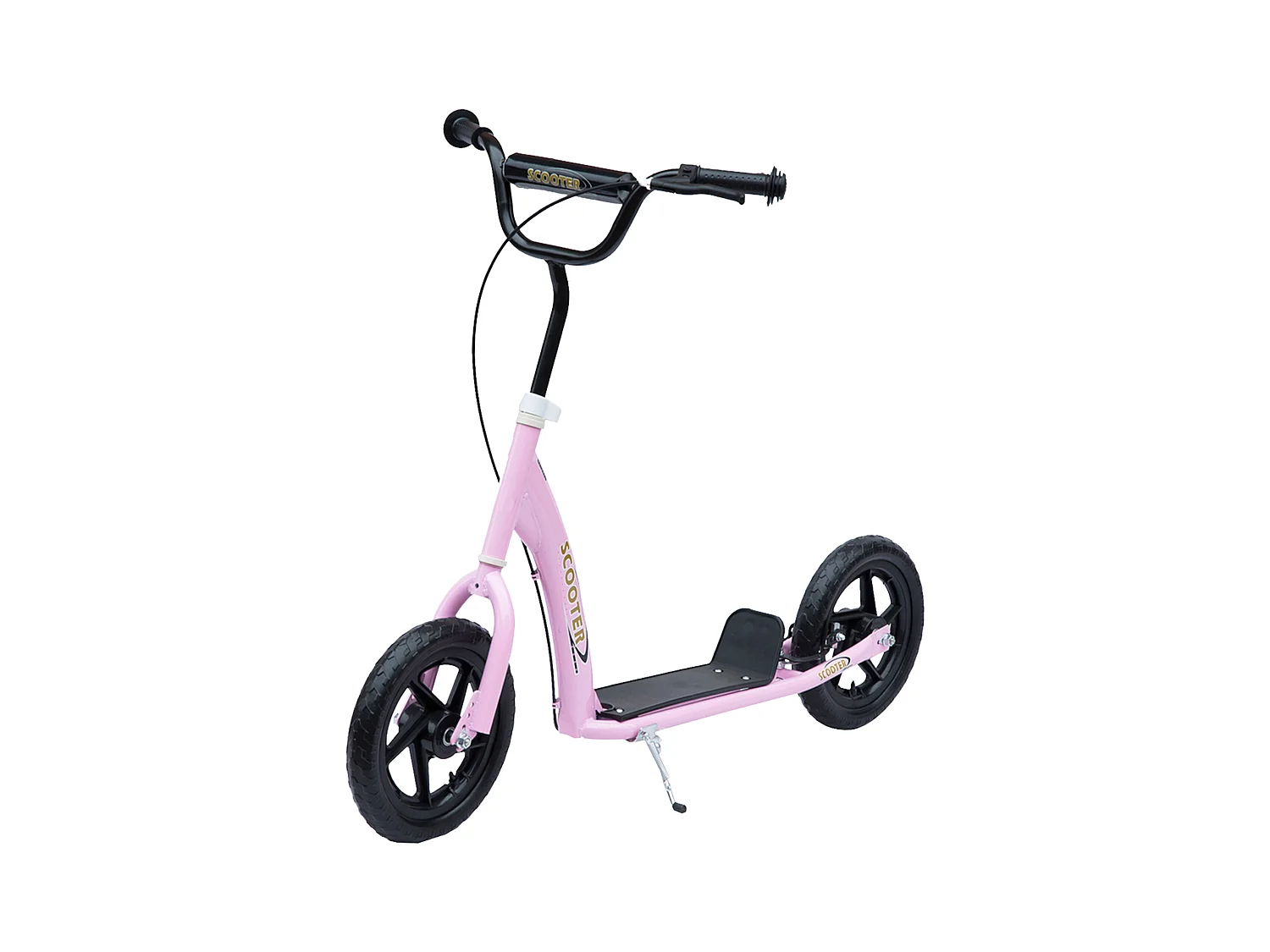 Trottinette patinette pneus 30 cm hauteur guidon réglable poignée frein et béquille acier rose