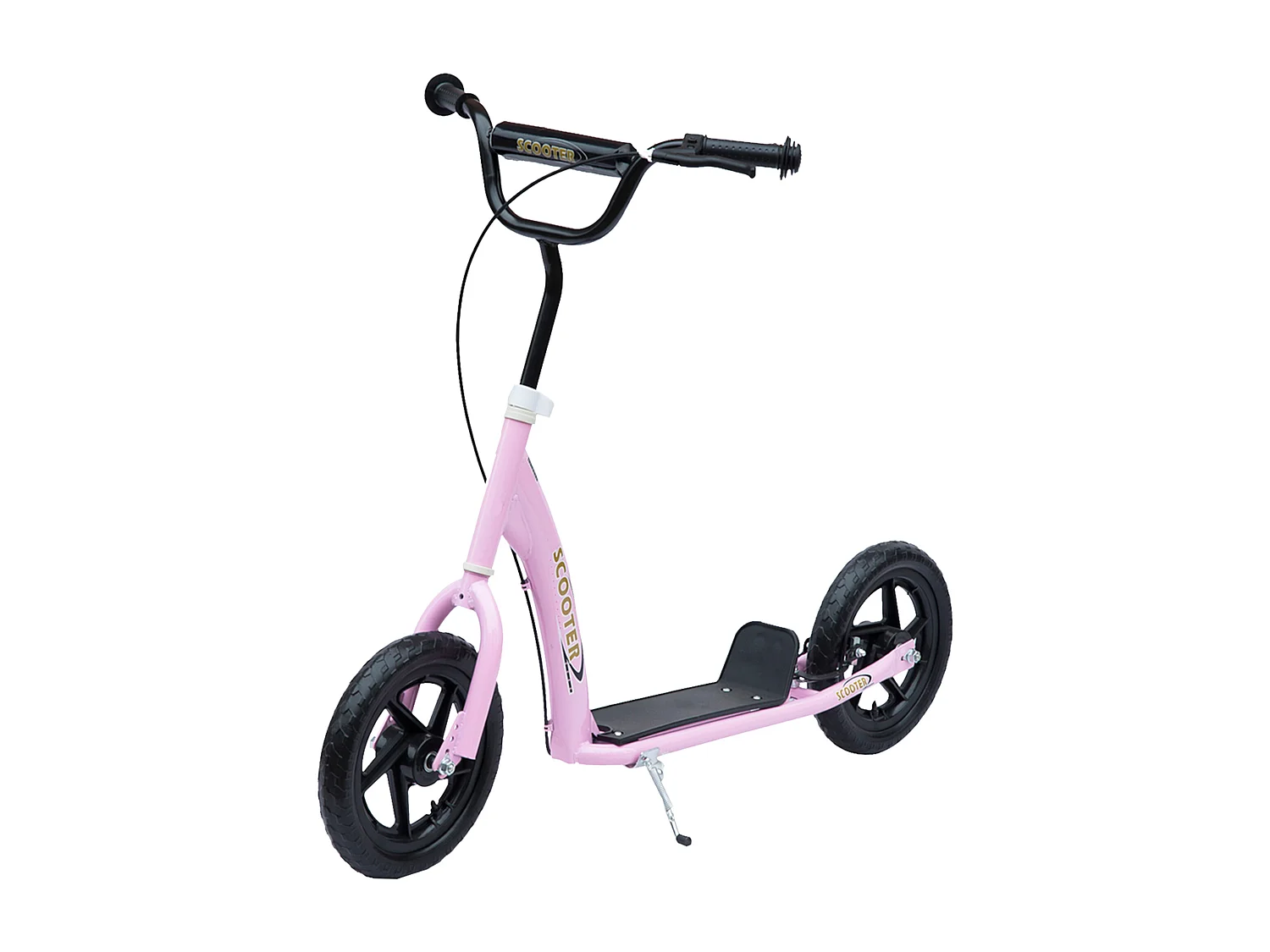 Trottinette patinette pneus 30 cm hauteur guidon réglable poignée frein et béquille acier rose