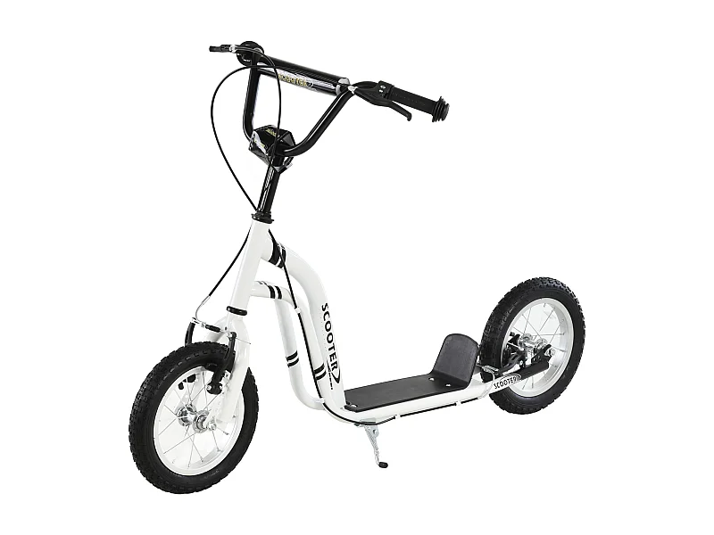 Trottinette Patinette pour Enfants Plus de 5 Ans Grands Pneus Guidon Réglable 2 Freins Contrôlés par Poignée Béquille Latérale 120 x 58 x 85-95 cm Blanc