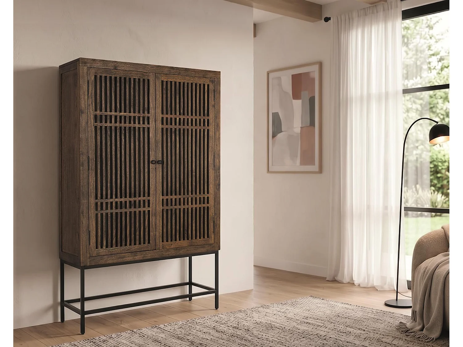Armoire en bois d'acacia 100 cm, style industriel d'inspiration orientale - 160 x 100 x 45