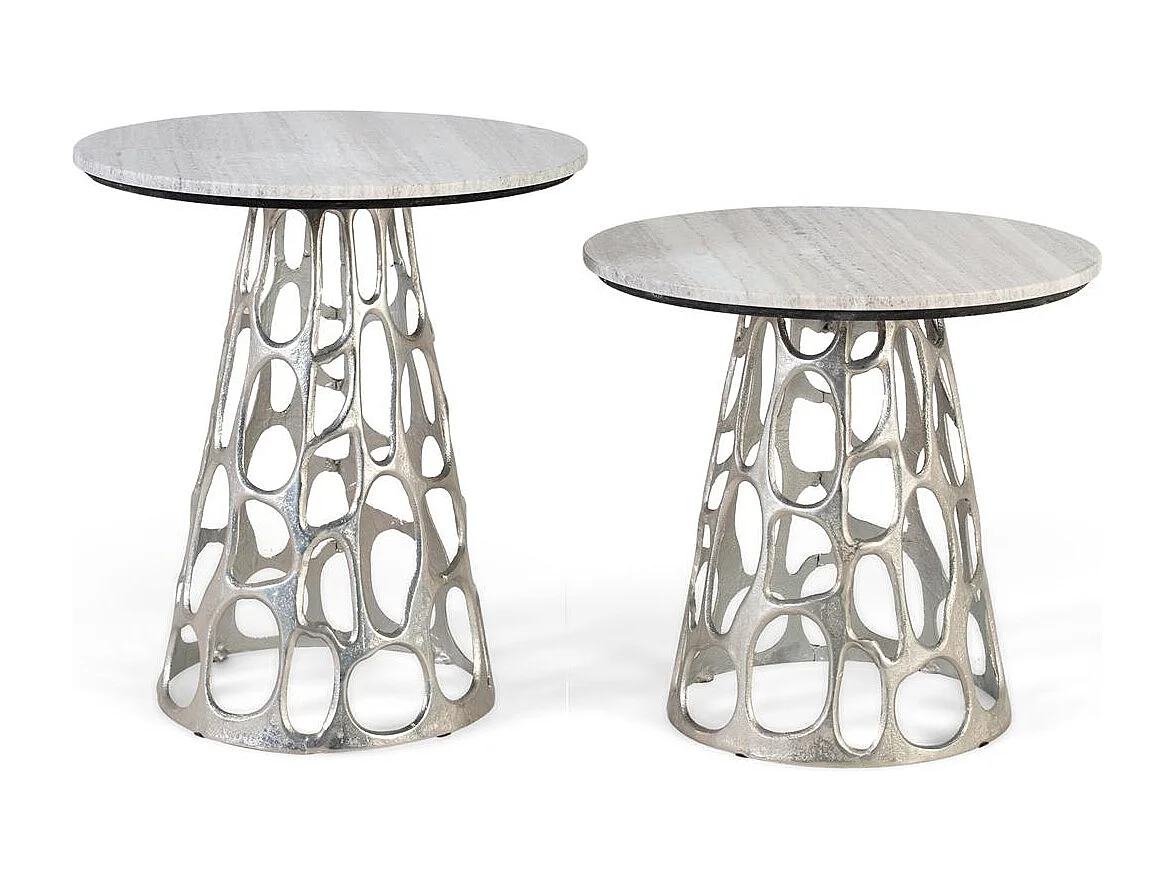 Set de deux tables basses avec plateau circulaire en marbre