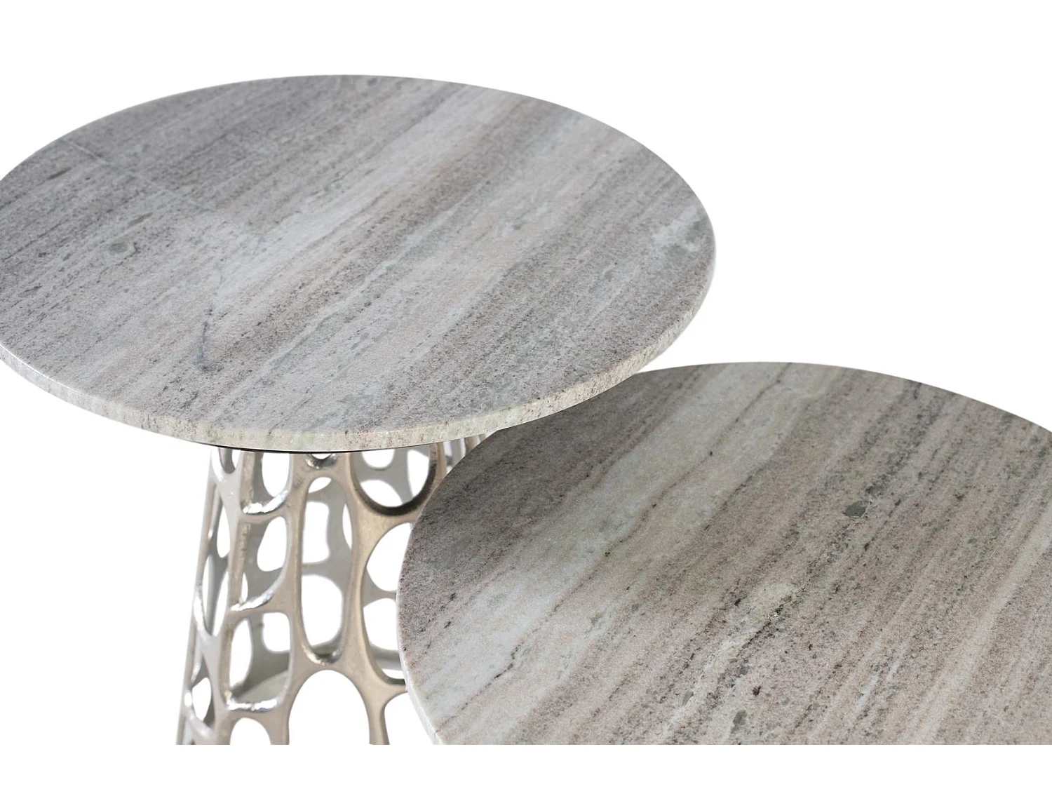 Set de deux tables basses avec plateau circulaire en marbre