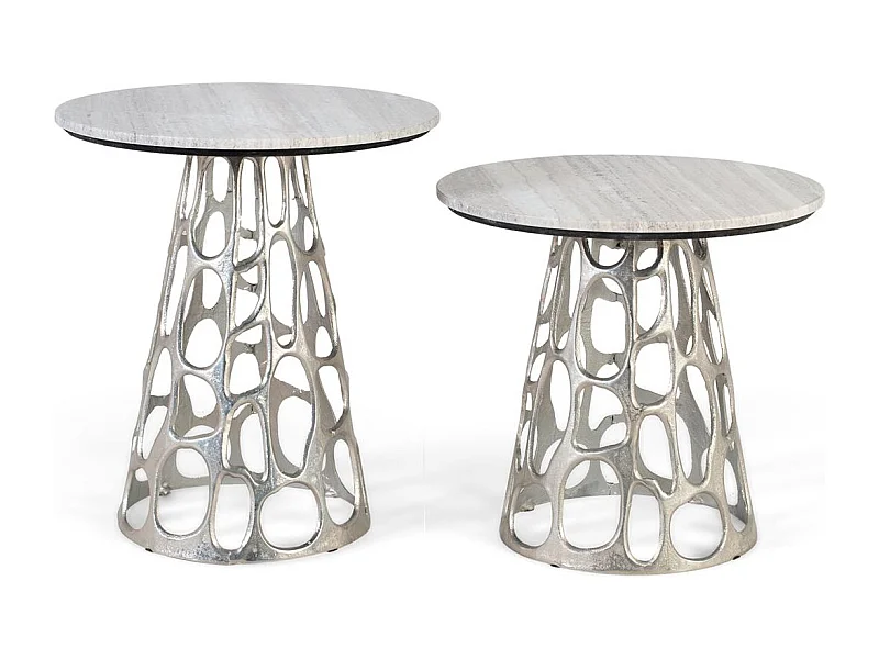 Set de deux tables basses avec plateau circulaire en marbre