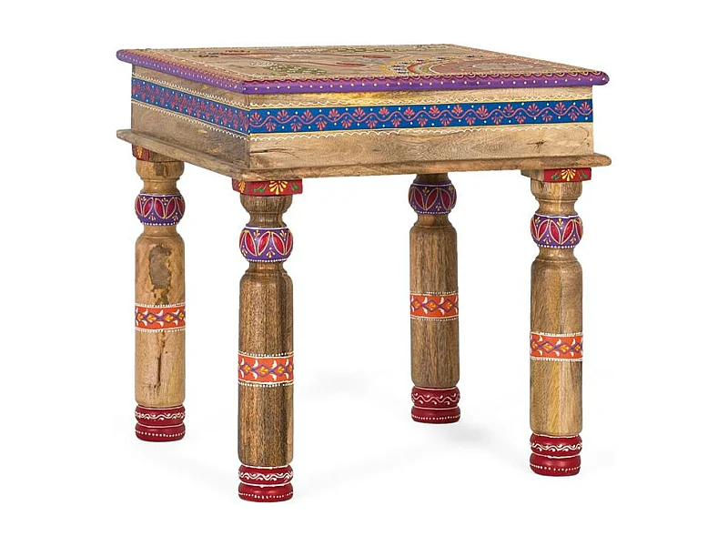 Mangohouten salontafel met handgeschilderde details