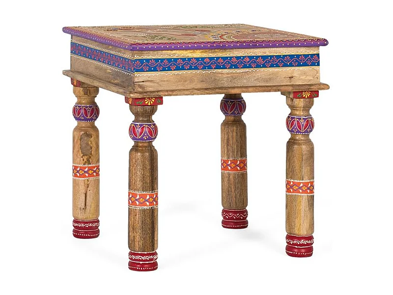 Tavolino in legno di mango con dettagli dipinti a mano