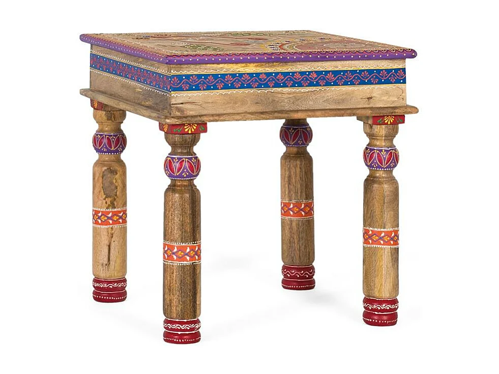 Stolik kawowy z drewna mango z ręcznie malowanymi detalami