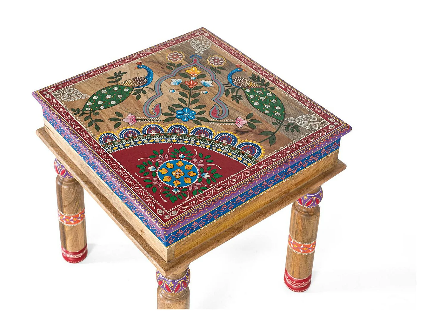 Stolik kawowy z drewna mango z ręcznie malowanymi detalami