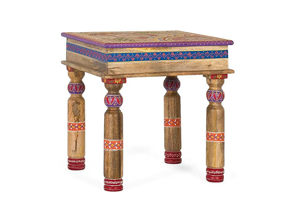 Table basse en manguier avec détails peints à la main