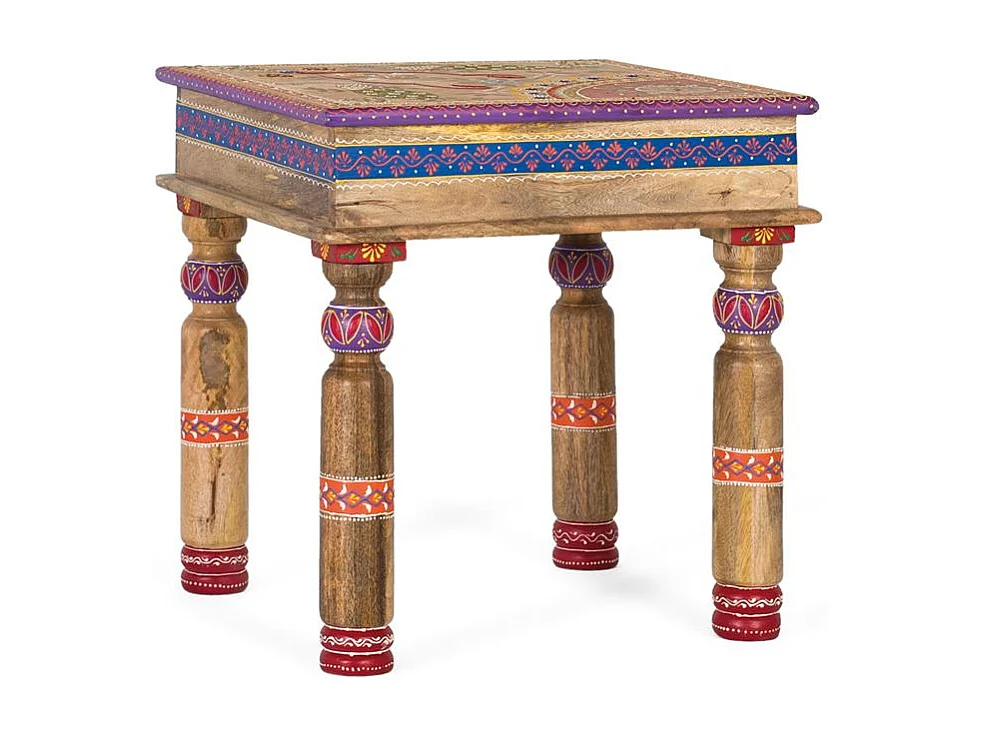 Table basse en manguier avec détails peints à la main